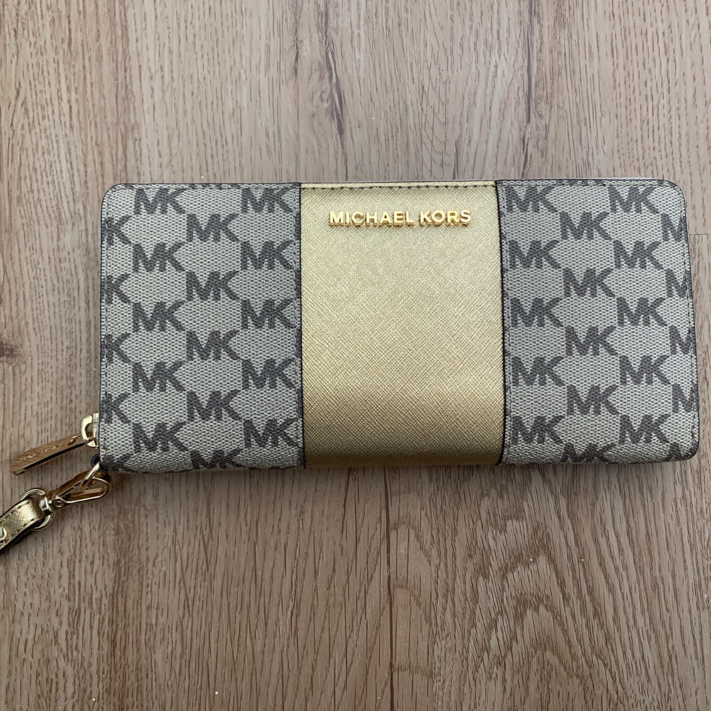 Michael Kors Gold and Neutral Wristlet/Wallet